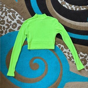Forever 21 Neon Green Ribbed Mock Neck Crop Top